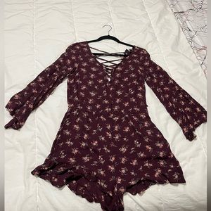 Long sleeve maroon floral romper